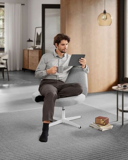 Modern Office Chair  Wide Seat, Cross Base, and Adjustable Height in Grey, Whit