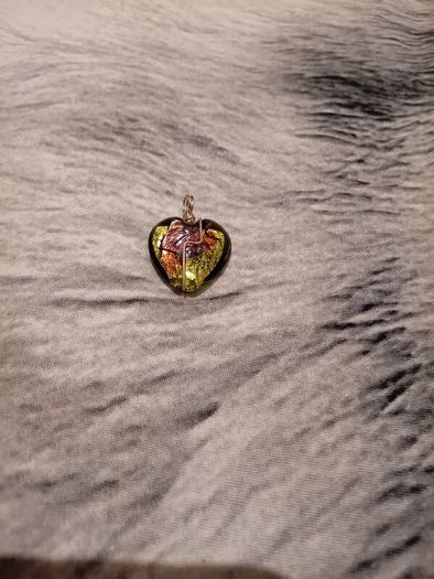 Multi colored heart pendant with wire wrap