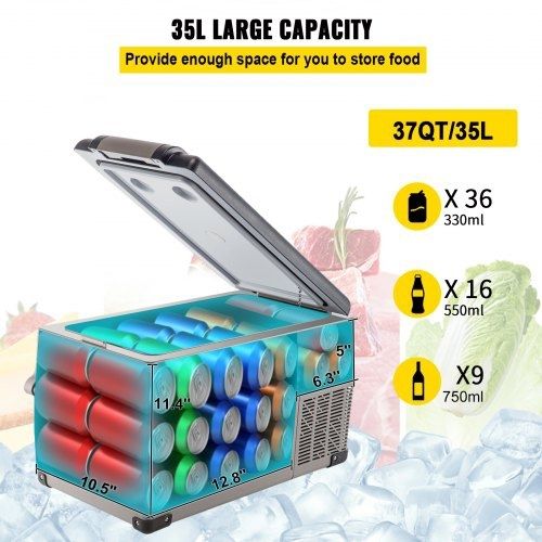 Car Refrigerator 35L Compressor Portable Small Refrigerator Refrige Car Refrigerator Freezer Vehicle Car Truck RV Boat Mini Electric Cooler Driving Travel Fishing Outdoor and Home Use