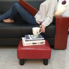 6" Small Footstool PU Leather Ottoman Footrest Modern Home Living Room Bedroom Rectangular Stool with Padded Seat (Red)