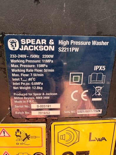 Powerful 2200W Pressure Washer Spear Jackson