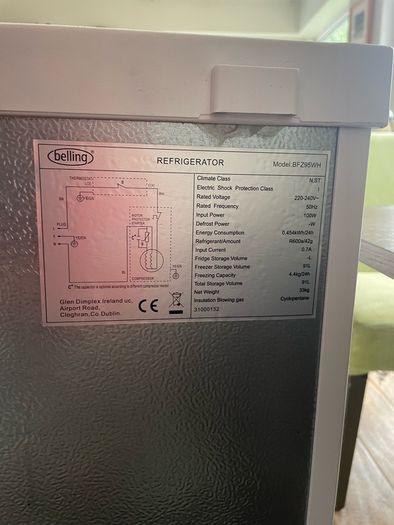 Belling Freezer under counter BFZ95WH