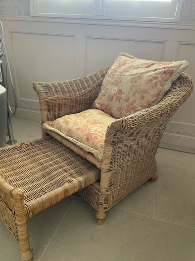 Wicker Armchair with Slide-Out Ottoman