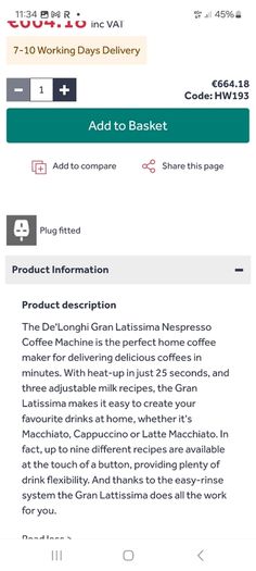 DeLonghi Gran Latissima coffee machine