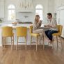 Set of 2 Wooden Bar Stools - Padded Linen Seat - Backrest & Footrest - Yellow Image 6