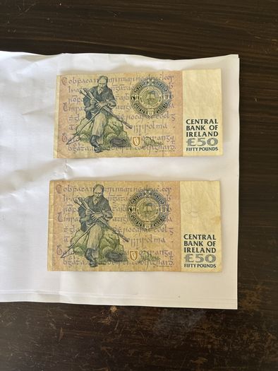 Irish 50 20 10 5 pound notes