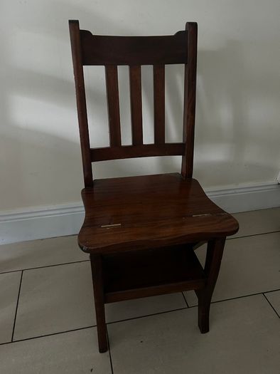 Wooden library chair and stepladder