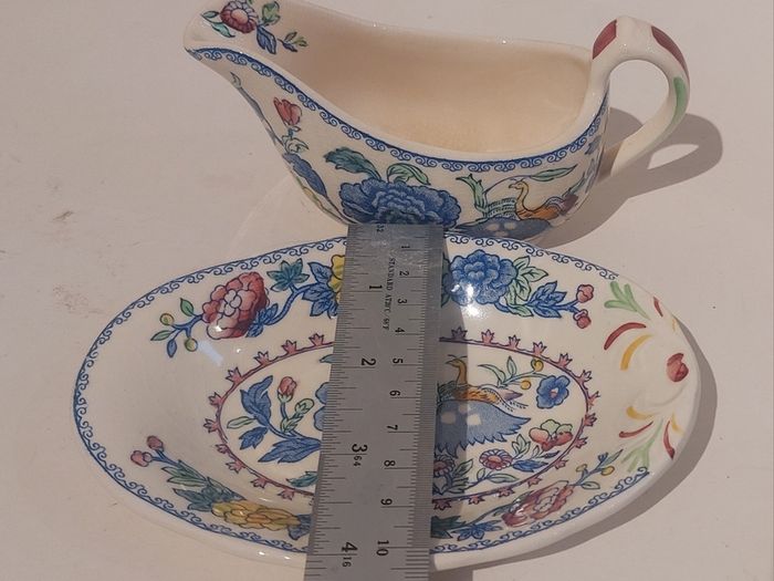 Beautiful Vintage Masons Ironstone Individual Gravy Boat and Matching Underplate in the Regency Pattern, Circa 1940 - Unusual Size