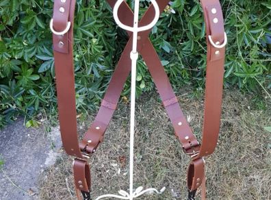 Brown leather double camera harness