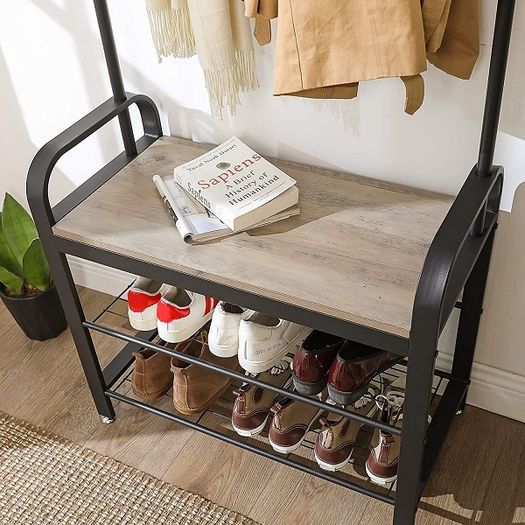 New Vintage Coat Rack + Stand (Greige) - FREE P&P