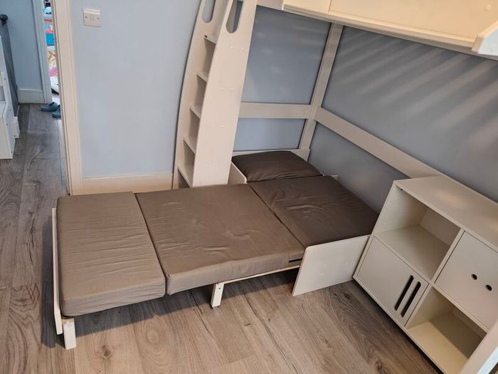 STOMPA Loft Bed with Pullout Single Bed, Storage & Shelf