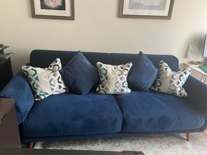 Navy velour sofa (almost new)