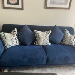 Navy velour sofa (almost new)