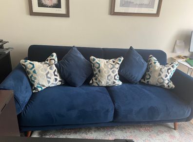Navy velour sofa (almost new)