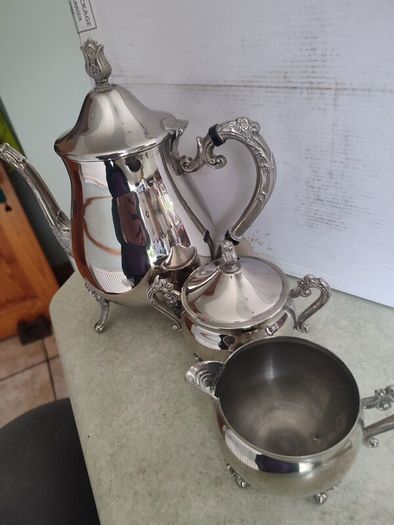 Vintage Leonard 5 Piece Silver plate Teapot, Sugar B0wl. Creamer / milk jug.