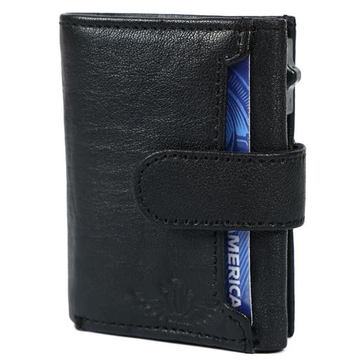 Genuine Leather Pop-Up Card Holder Wallet RFID Blocking Slim Credit Card Case