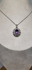 Sterling silver Victorian Shield Inspired Moroccan Amethyst , White Zircon Pendant with Chain (Size 20) in Rhodium Sterling Silver 1.880 Ct.