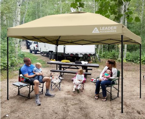 Beige Pop-Up Canopy Tent 8'x8' with Roller Wheel Bag