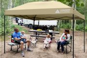 Beige Pop-Up Canopy Tent 8'x8' with Roller Wheel Bag
