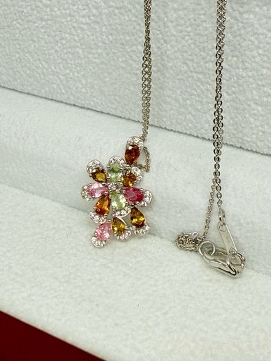 Multi-Tourmaline & White Zircon Pendant with Chain