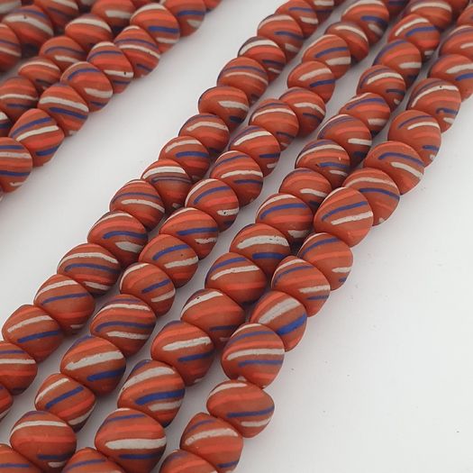Vintage African Style Stripe Light Orange 7mm - 8.5 mm Glass Beads Necklace Strand