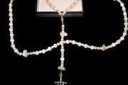 Vintage mother of pearl rosary beads necklace with pearl studs