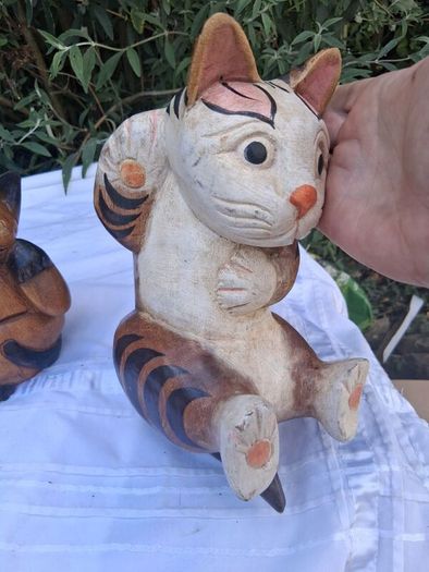 3 X Art Deco Handpainted Hardwood Cats