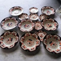 Rare Antique 19thC English Ironstone Imari Dinnerware Set 16 Pieces