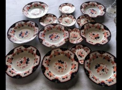 Rare Antique 19thC English Ironstone Imari Dinnerware Set 16 Pieces