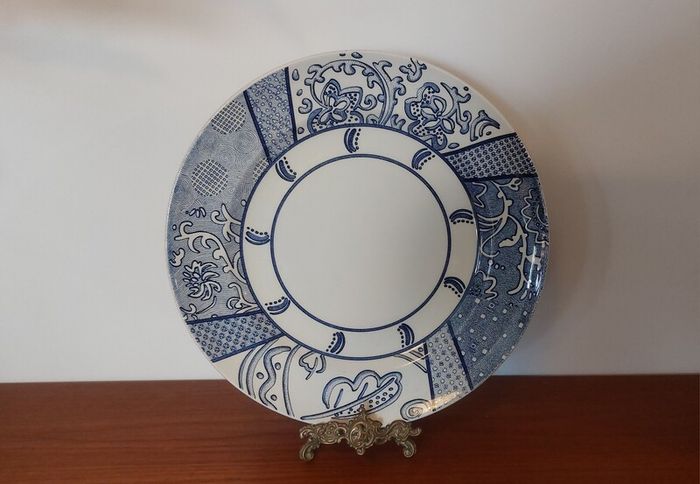 Fabulous & Unusual Large Blue and White 12.5" Charger or Display Plate by Wood & Sons in the Aesthetic Movement Inspired "Arabesque" Pattern