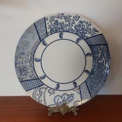 Fabulous & Unusual Large Blue and White 12.5" Charger or Display Plate by Wood & Sons in the Aesthetic Movement Inspired "Arabesque" Pattern