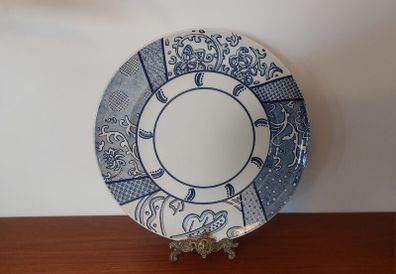 Fabulous & Unusual Large Blue and White 12.5" Charger or Display Plate by Wood & Sons in the Aesthetic Movement Inspired "Arabesque" Pattern