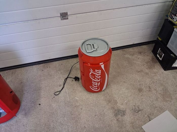 coca cola fridge and stereo