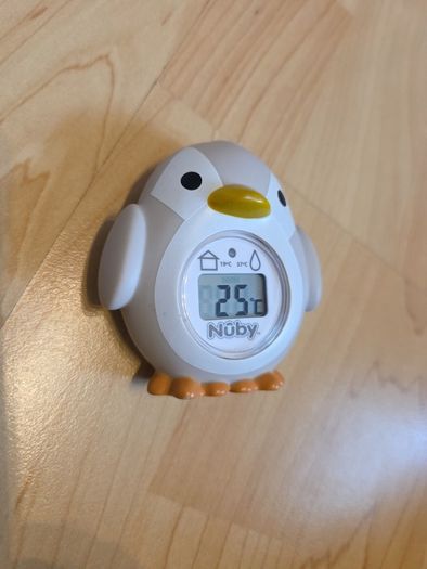 Nuby Penguin Digital Bath/Room Thermometer & Soft Goat Hair Wooden Baby Brush