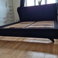 Super King Black Velvet Upholstered Bed