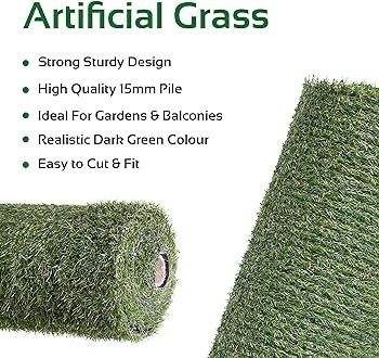 4m x 1m 15mm Pile High Artificial Grass / Dark Green Astro Turf / High Density Fake Grass