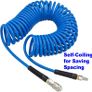Air Compressor Hose Polyurethane Recoil 10m Long 6mm ID x 9.5mm OD with Bend Restrictor, 1/4" Europe Quick Coupler and Plug, Blue Image 2