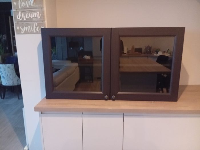 cabinet with 2 clear glass doors