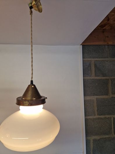 Vintage French pendant light with opaline glass shade
