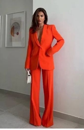 Fab Zara Bloggers Insta Famous Pumpkin Orange Suit Co Ord Blazer and Trousers   Size XL UK 14