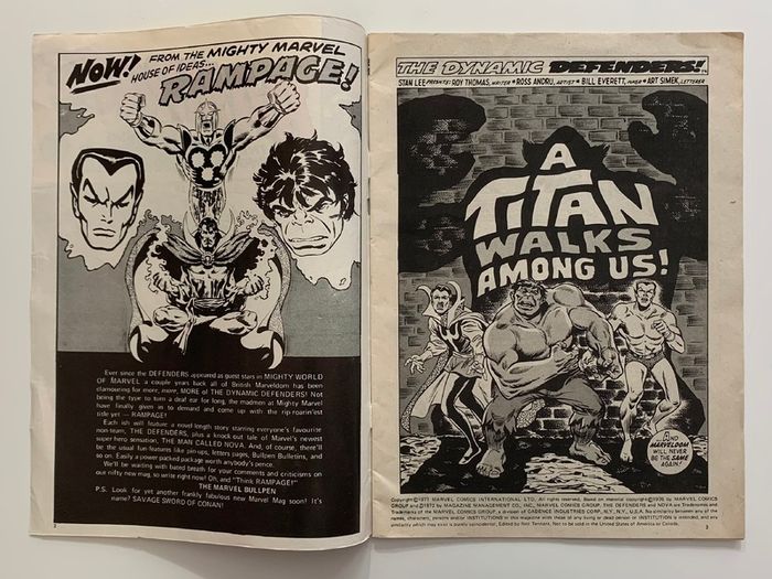 Rampage Magazine 1 Very Rare Uk Hulk Defenders Marvel Uk 1977 Vgfn ...