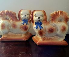 Antique Staffordshire pekingese dogs