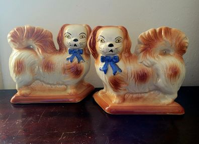 Antique Staffordshire pekingese dogs