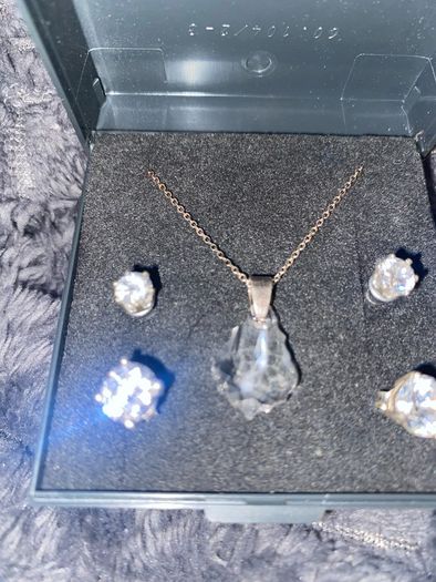 Sterlings silver, clear crystal earrings & necklace set