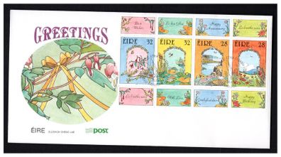 1992 Ireland Greetings Commemorative Stamp Booklet Pane Stamps An Post First Day Cover (FDC)