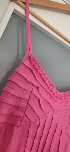 Claire DK pink linen summer with double front pocket details Sz 40 (Fit 10-12UK) - Rrp 99 (New)
