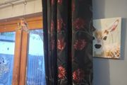 black/red lined curtains