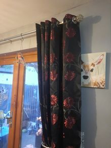 black/red lined curtains