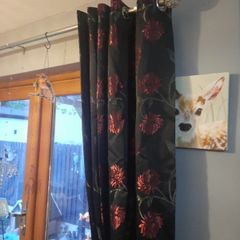 black/red lined curtains