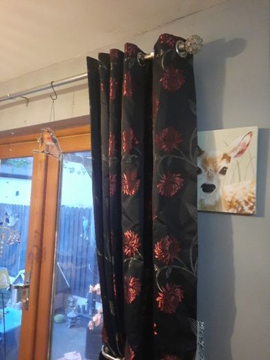 black/red lined curtains
